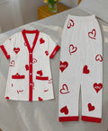 Women's Heart Print Button-Up Summer Night Suit Set