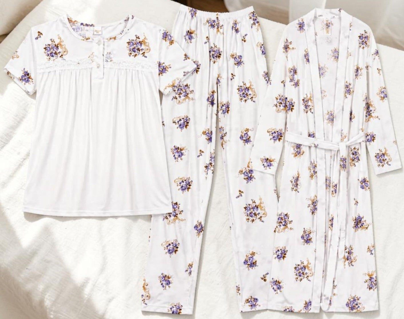3 Piece Floral Soft Cotton Night Suit Set – Premium Sleepwear for Women