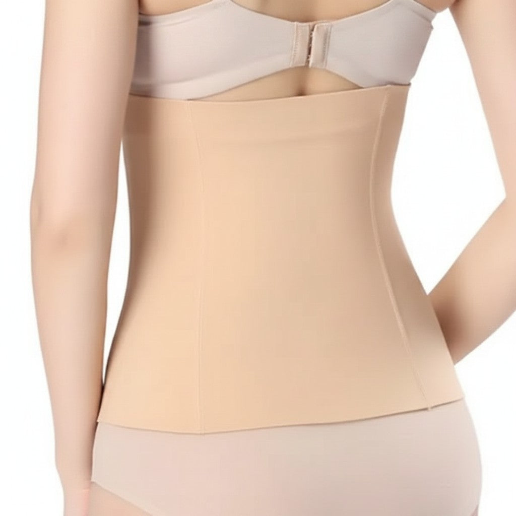 3. beige tummy control waist trainer belt providing firm support and a smooth silhouette on a woman