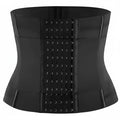 3. black waist trainer belt with adjustable front hook closures for tummy control and firm waist shaping support