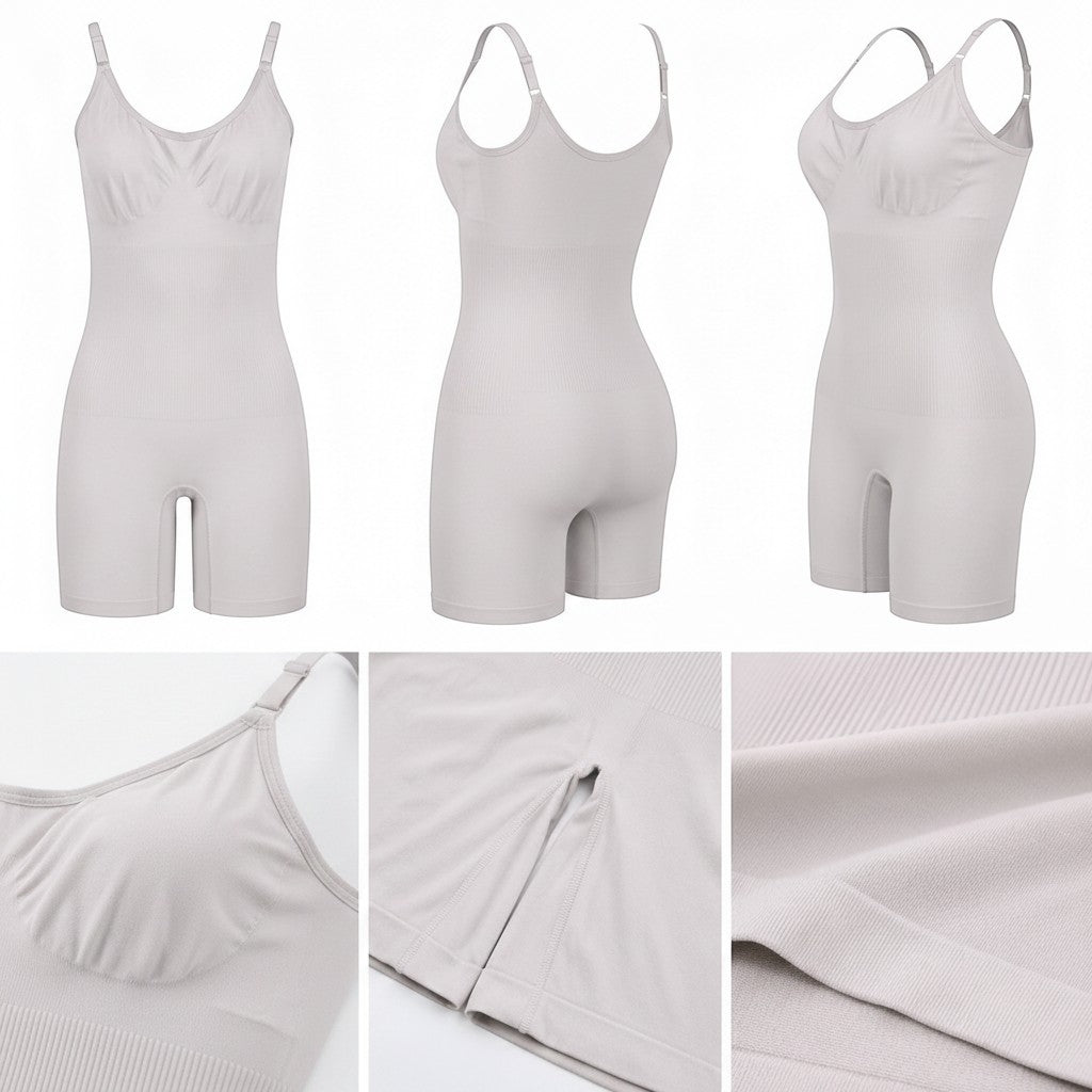 3. seamless nude brown full-body shaper bodysuit with adjustable straps, tummy control, and soft stretch fabric.