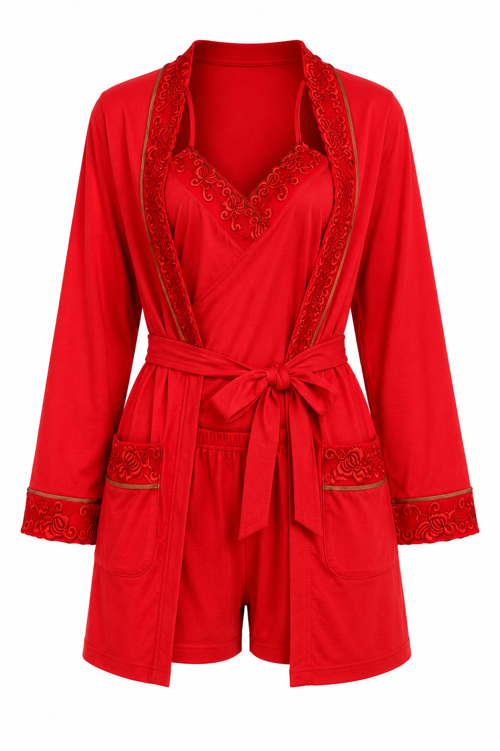 Miss Nissa Women's 4-Piece Luxury Nightwear Set – Red