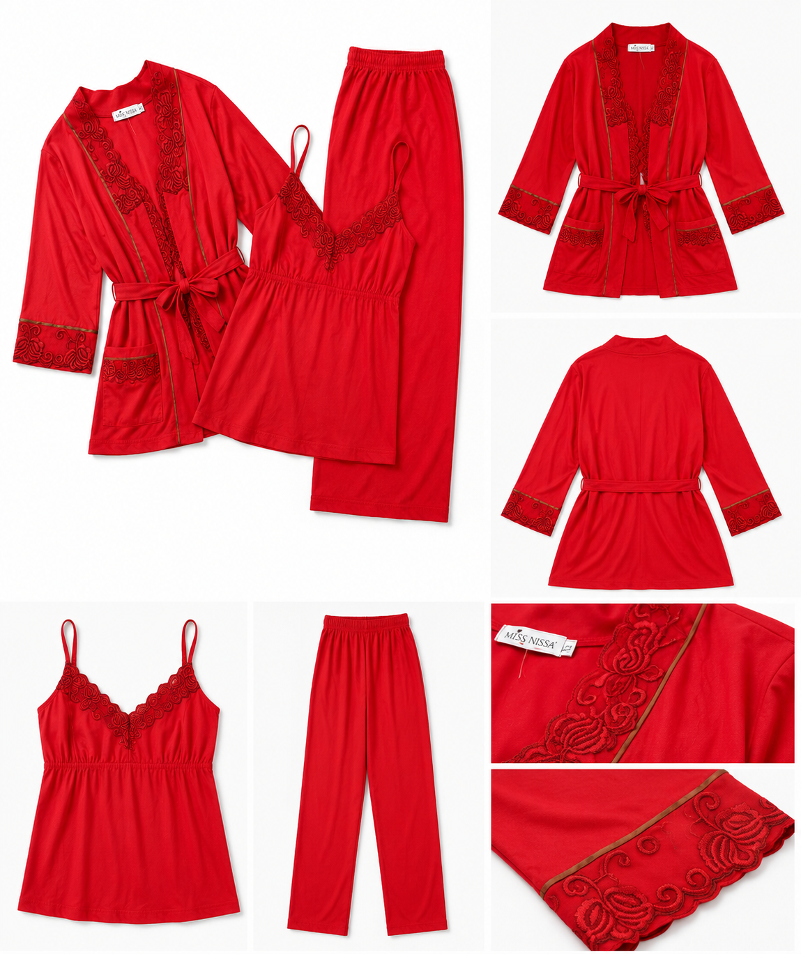 Miss Nissa Women's 4-Piece Luxury Nightwear Set – Red