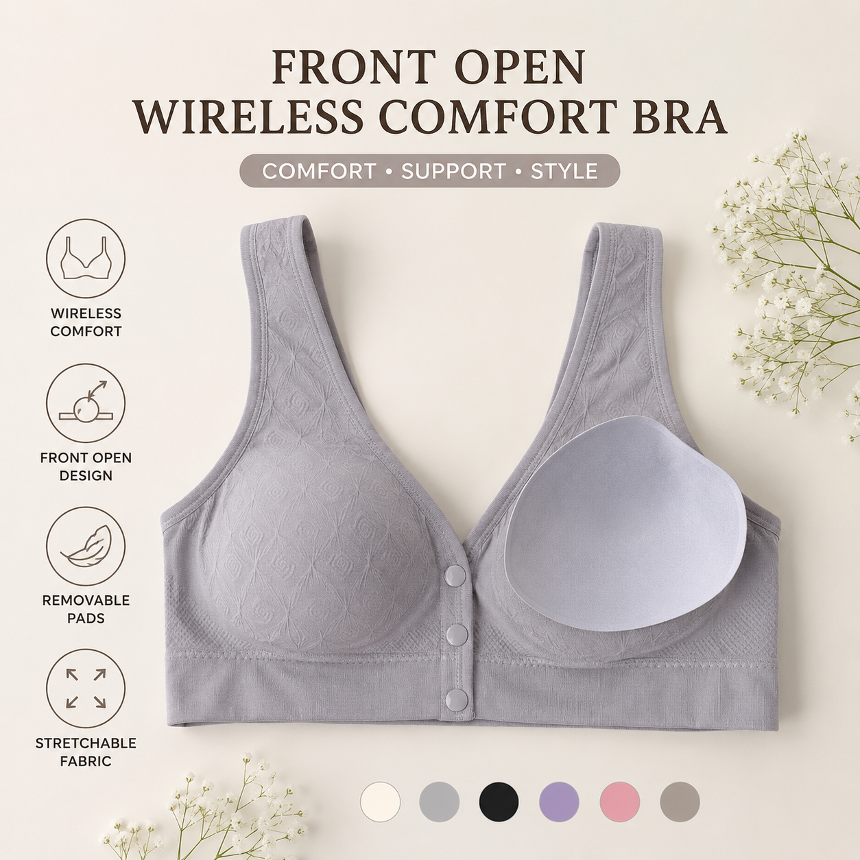 Front Open Seamless Padded Bra