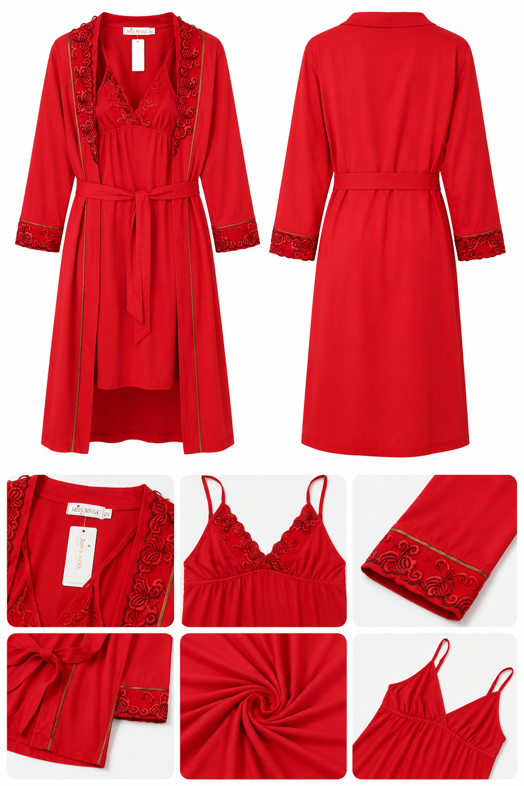 Miss Nissa Women's 4-Piece Luxury Nightwear Set – Red