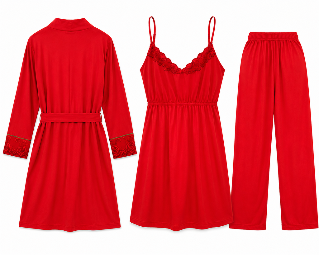 Miss Nissa Women's 4-Piece Luxury Nightwear Set – Red