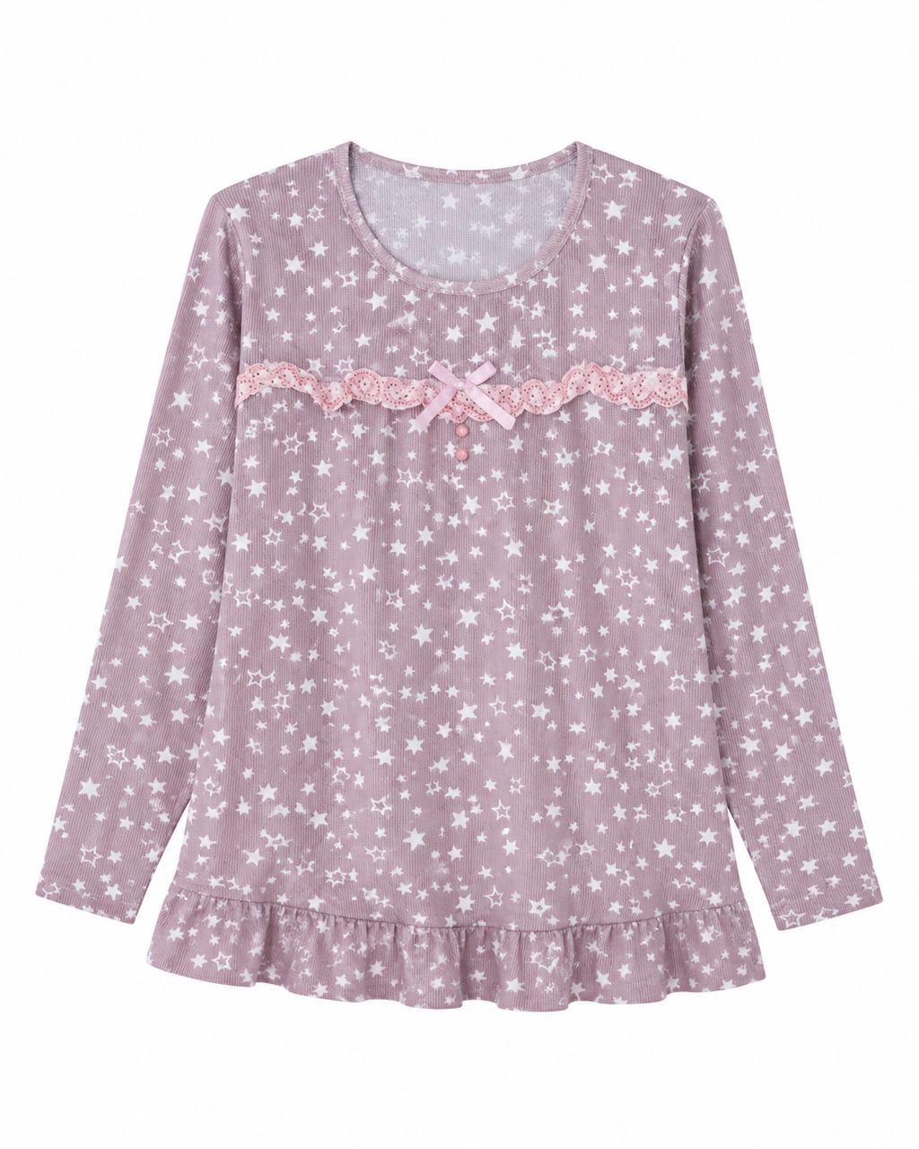 Women's Soft Cotton Star Print Night Suit – Long Sleeve Pajama Set