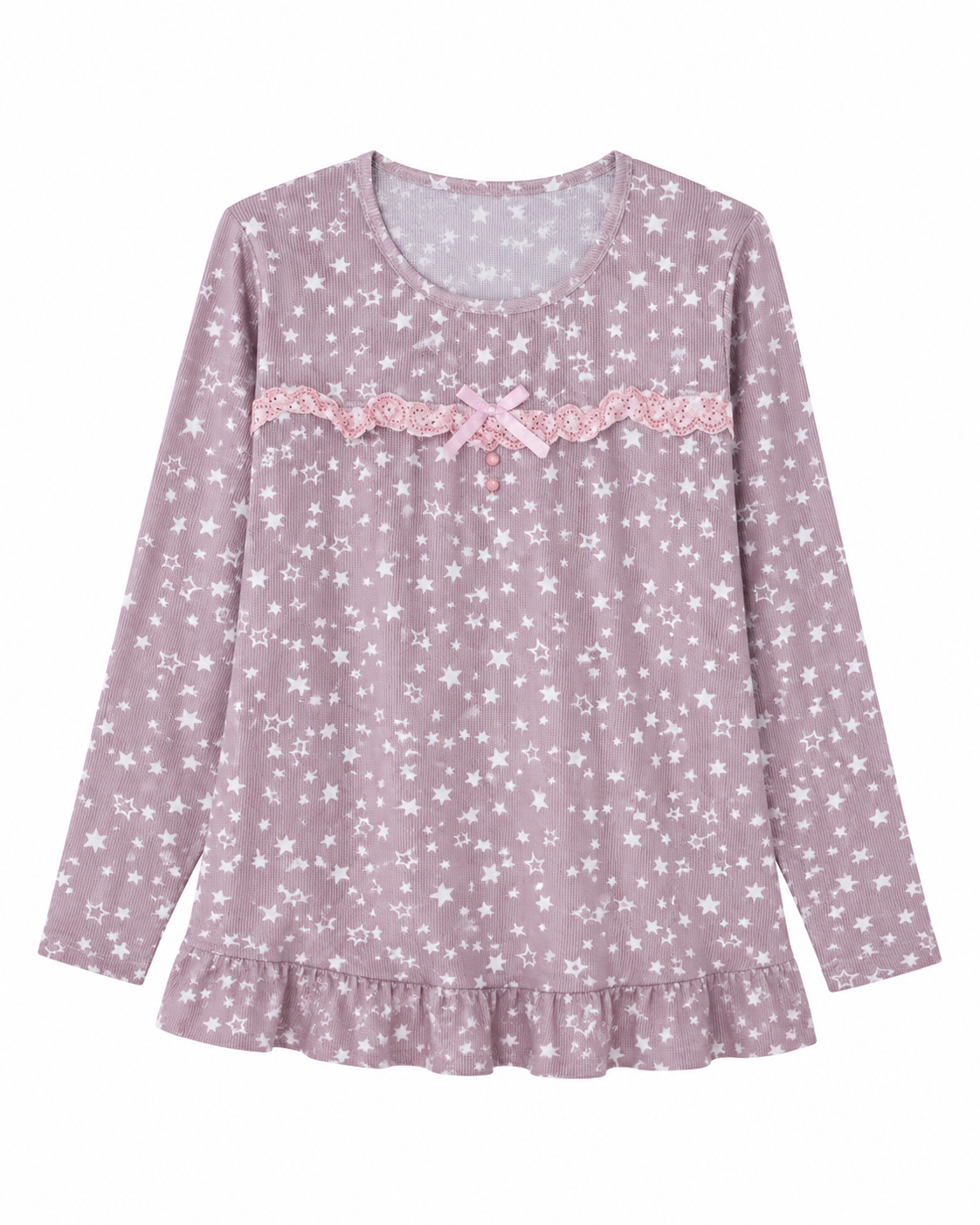 Women's Soft Cotton Star Print Night Suit – Long Sleeve Pajama Set