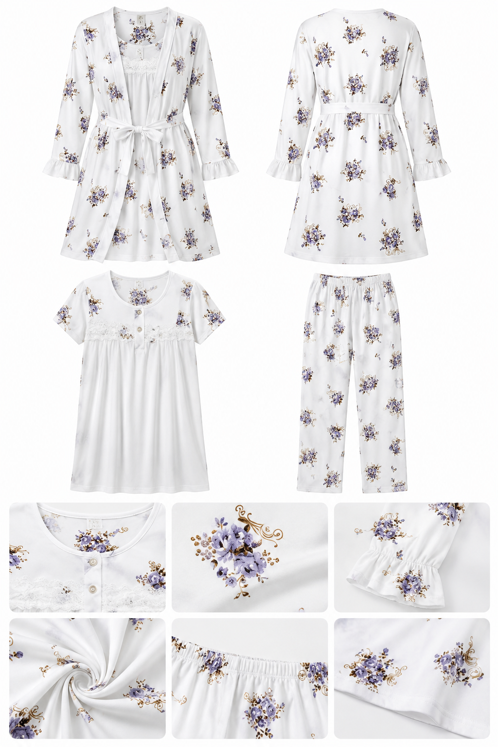 3 Piece Floral Soft Cotton Night Suit Set – Premium Sleepwear for Women