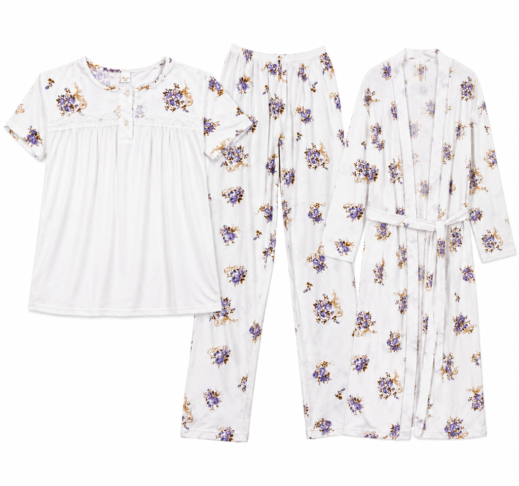 3 Piece Floral Soft Cotton Night Suit Set – Premium Sleepwear for Women