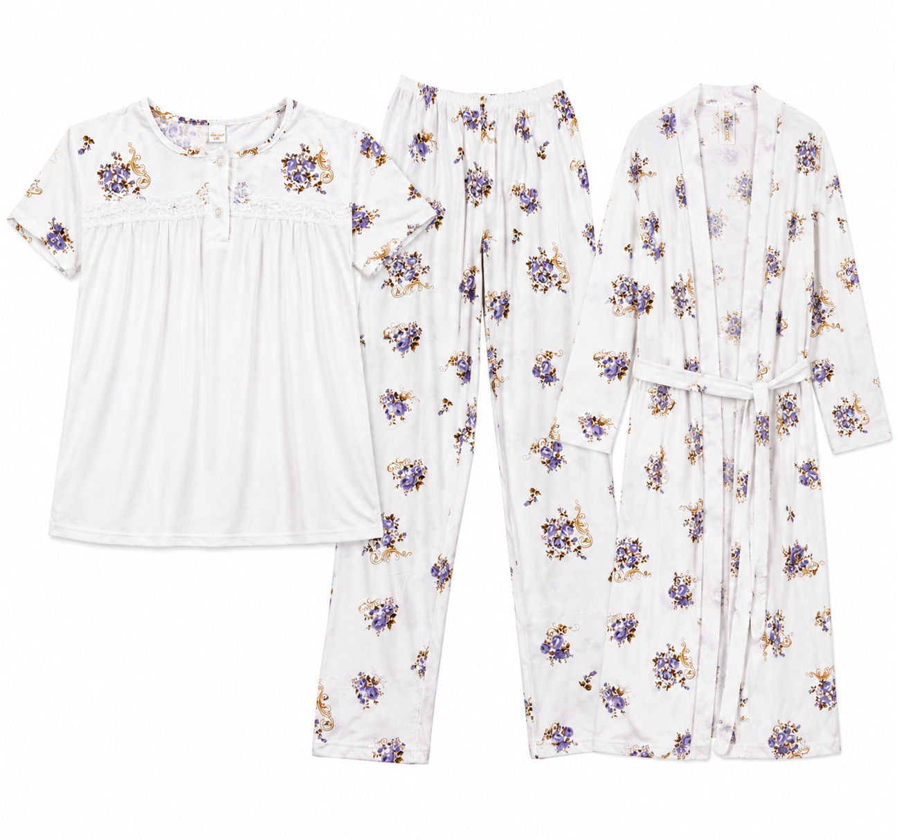 3 Piece Floral Soft Cotton Night Suit Set – Premium Sleepwear for Women