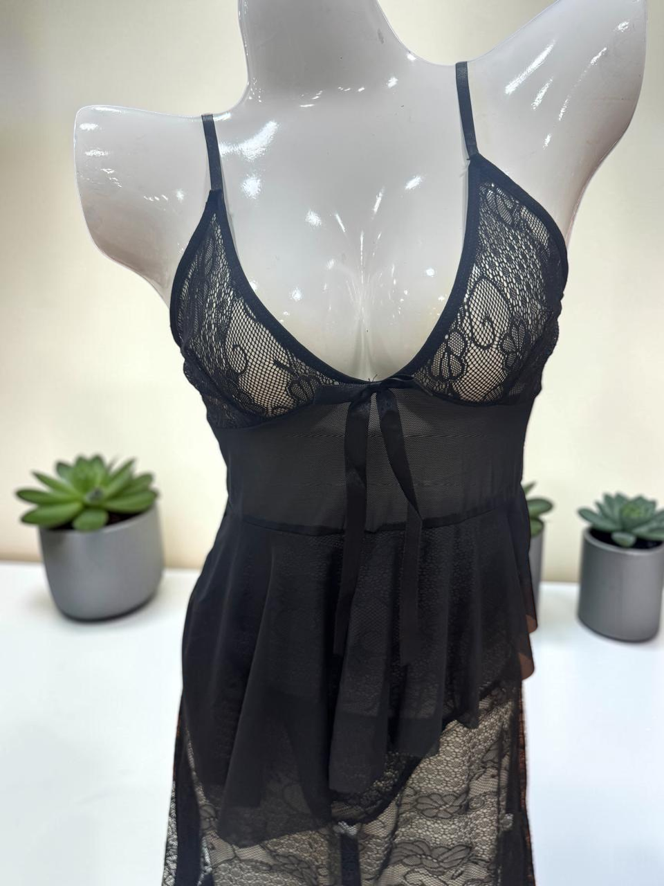 sheer mesh and floral lace Night Dress