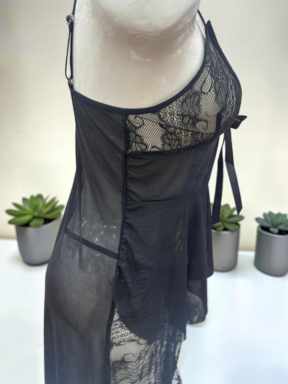 sheer mesh and floral lace Night Dress
