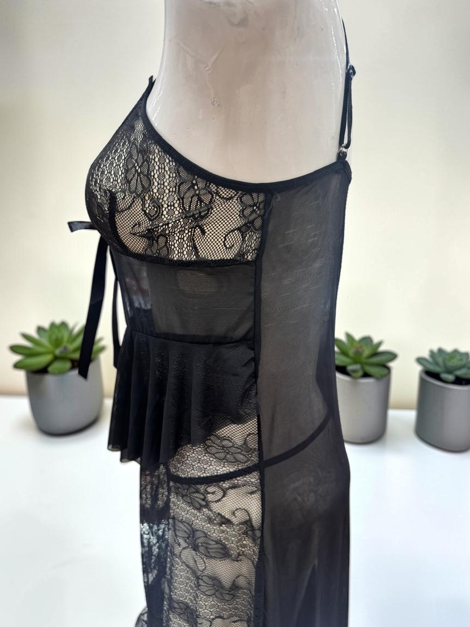 sheer mesh and floral lace Night Dress