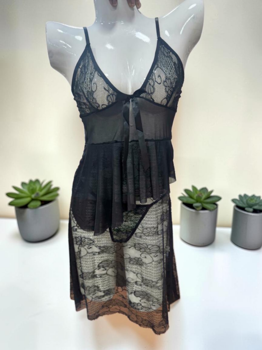 sheer mesh and floral lace Night Dress