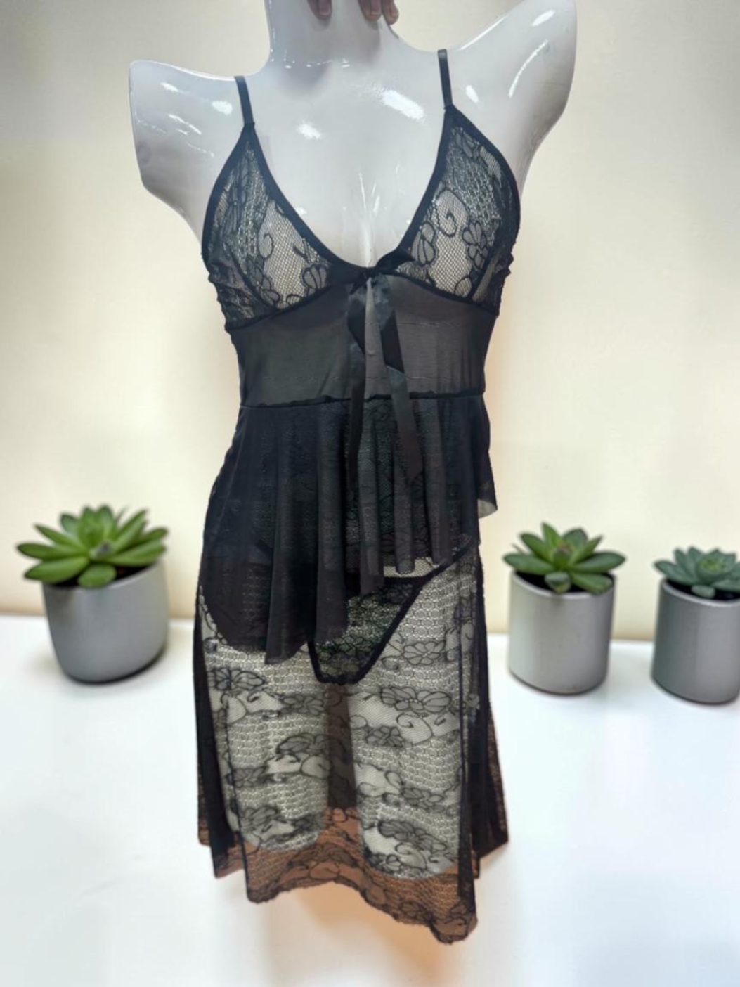 sheer mesh and floral lace Night Dress