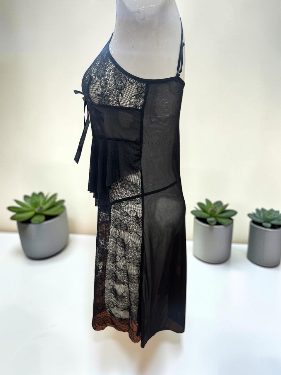 sheer mesh and floral lace Night Dress