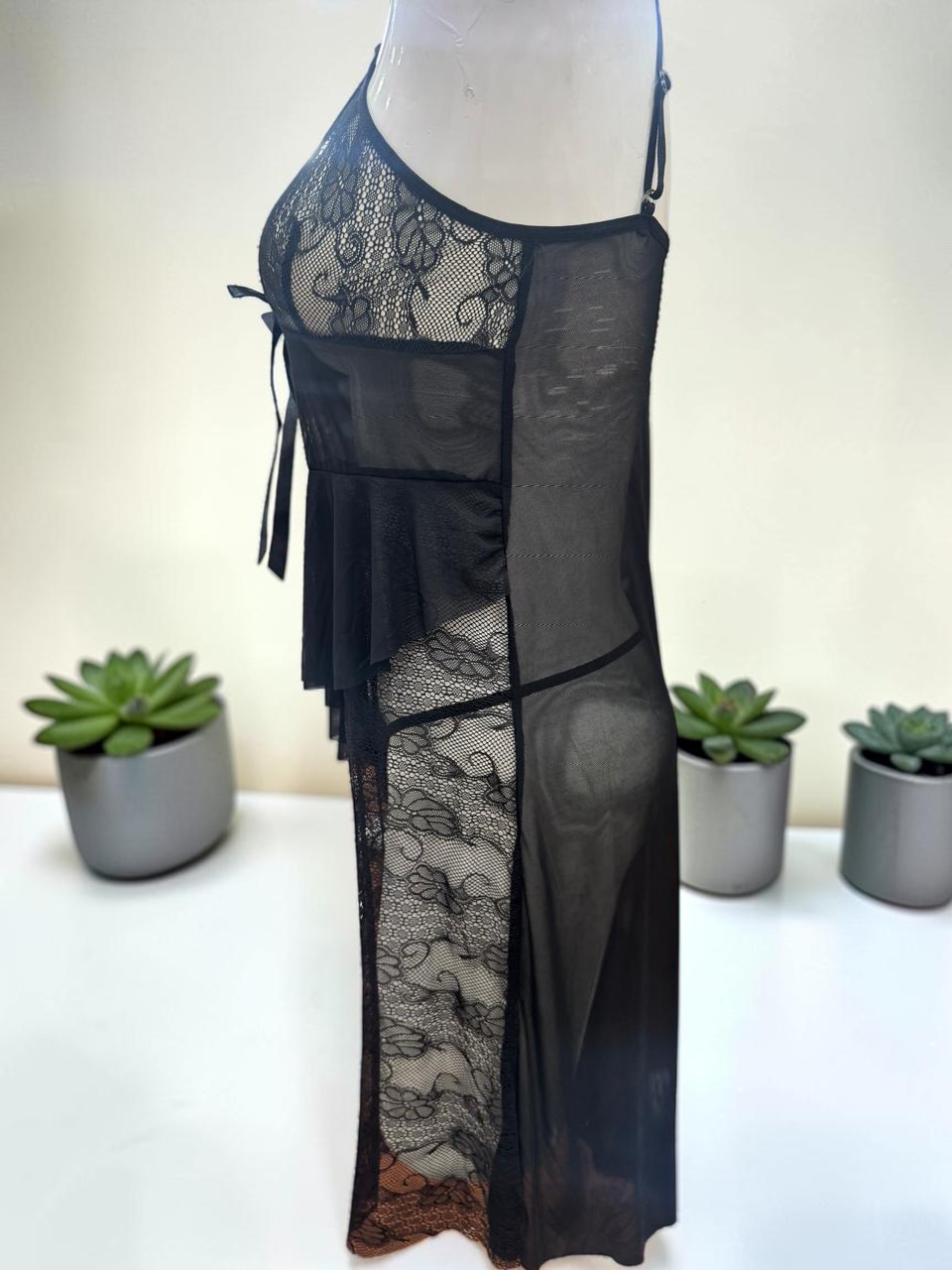 sheer mesh and floral lace Night Dress
