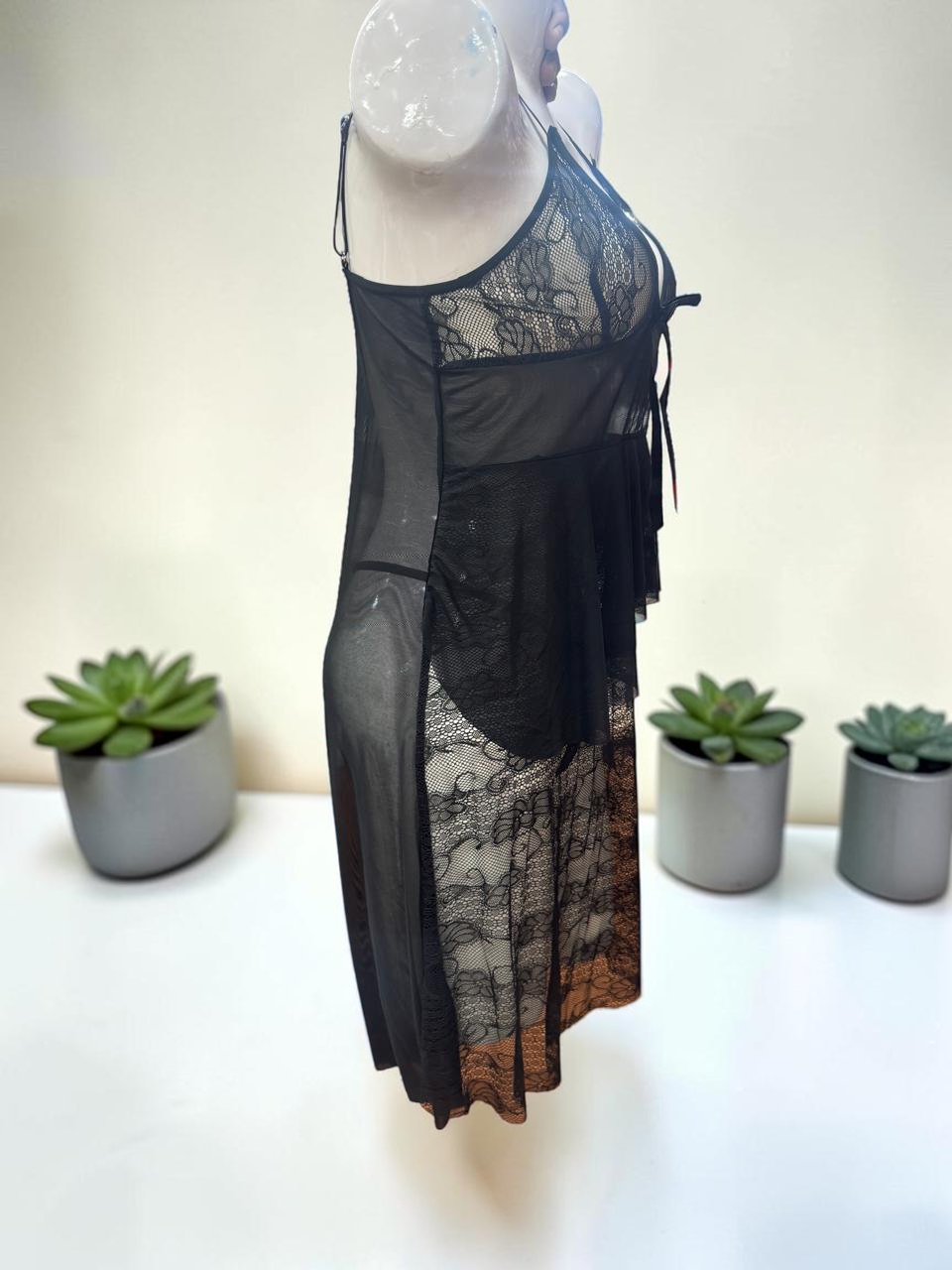 sheer mesh and floral lace Night Dress