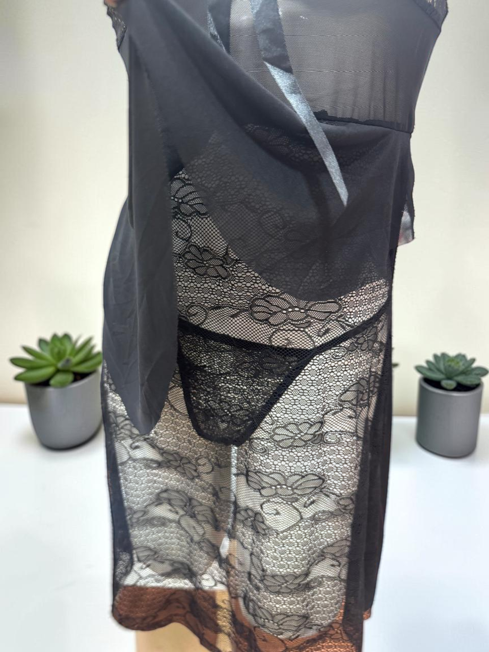 sheer mesh and floral lace Night Dress