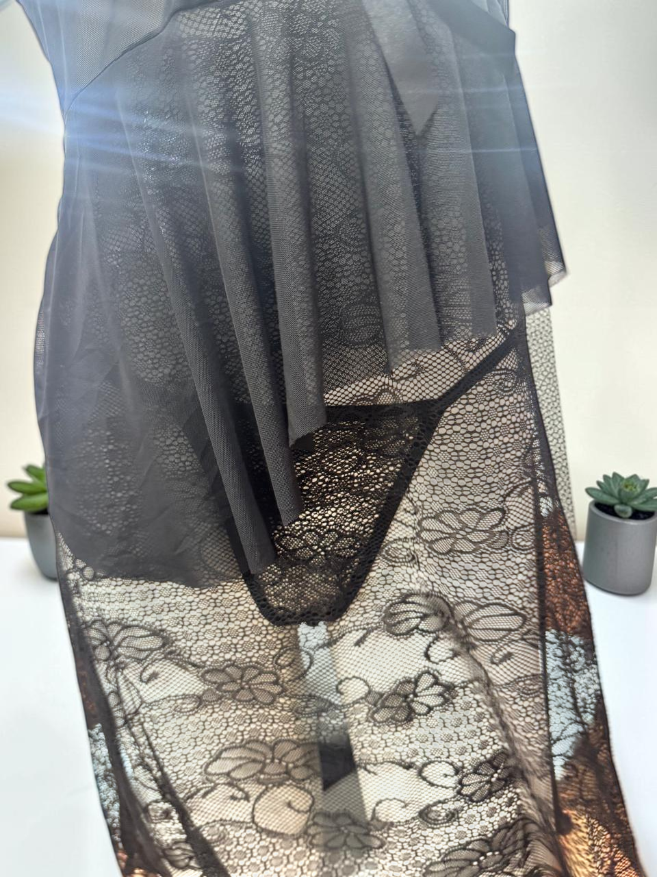 sheer mesh and floral lace Night Dress