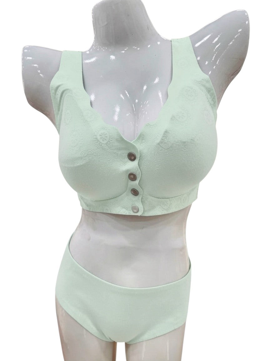 Seamless Front-Buttons Bra Set.
