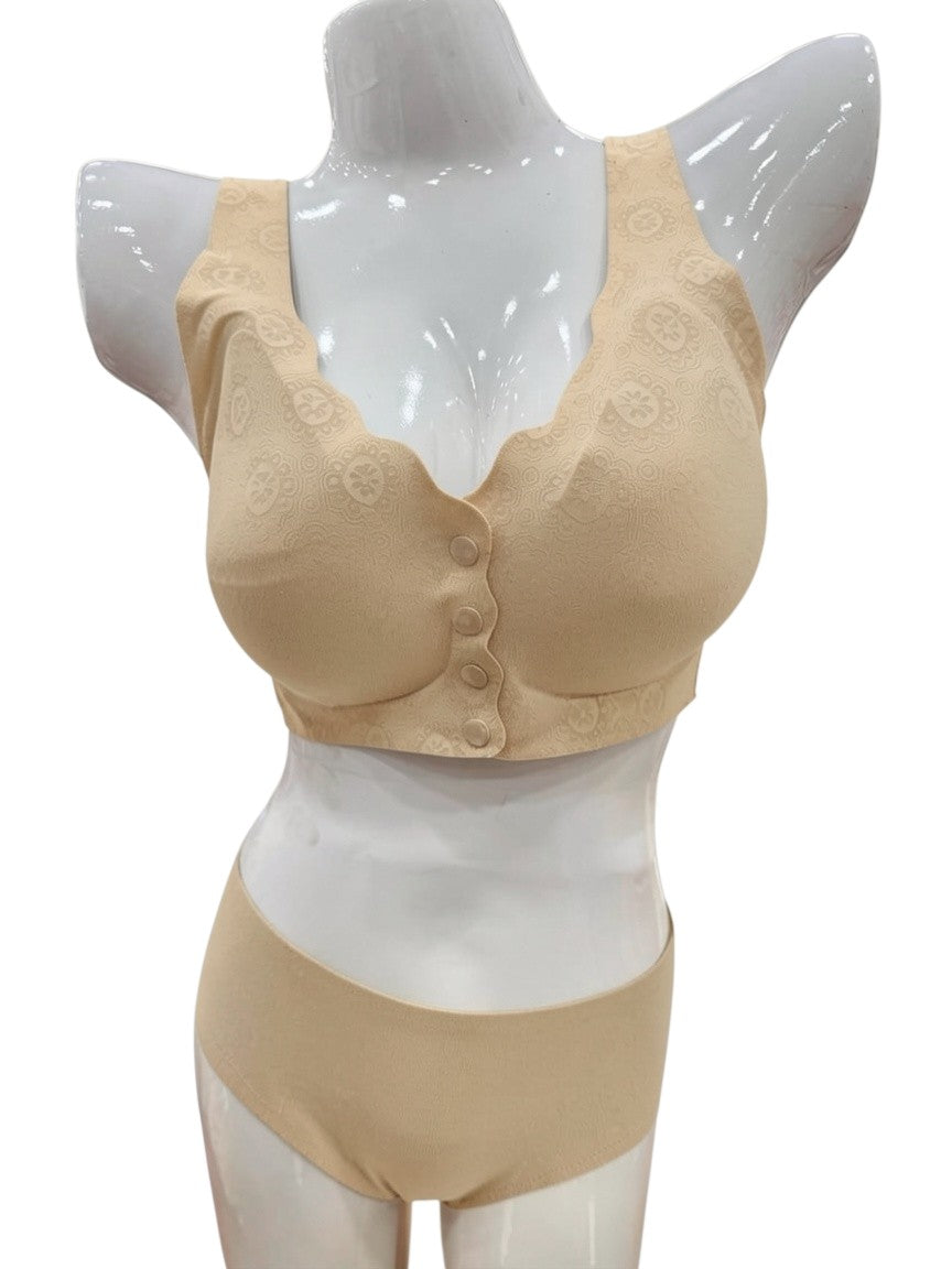 Seamless Front-Buttons Bra Set.
