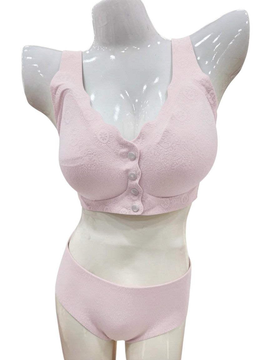 Seamless Front-Buttons Bra Set.