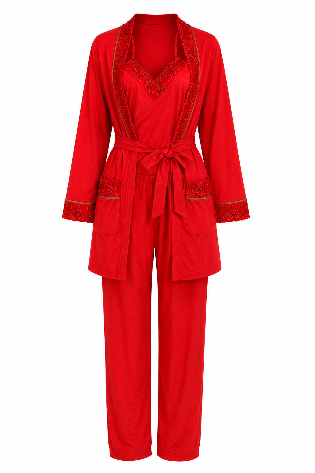 Miss Nissa Women's 4-Piece Luxury Nightwear Set – Red