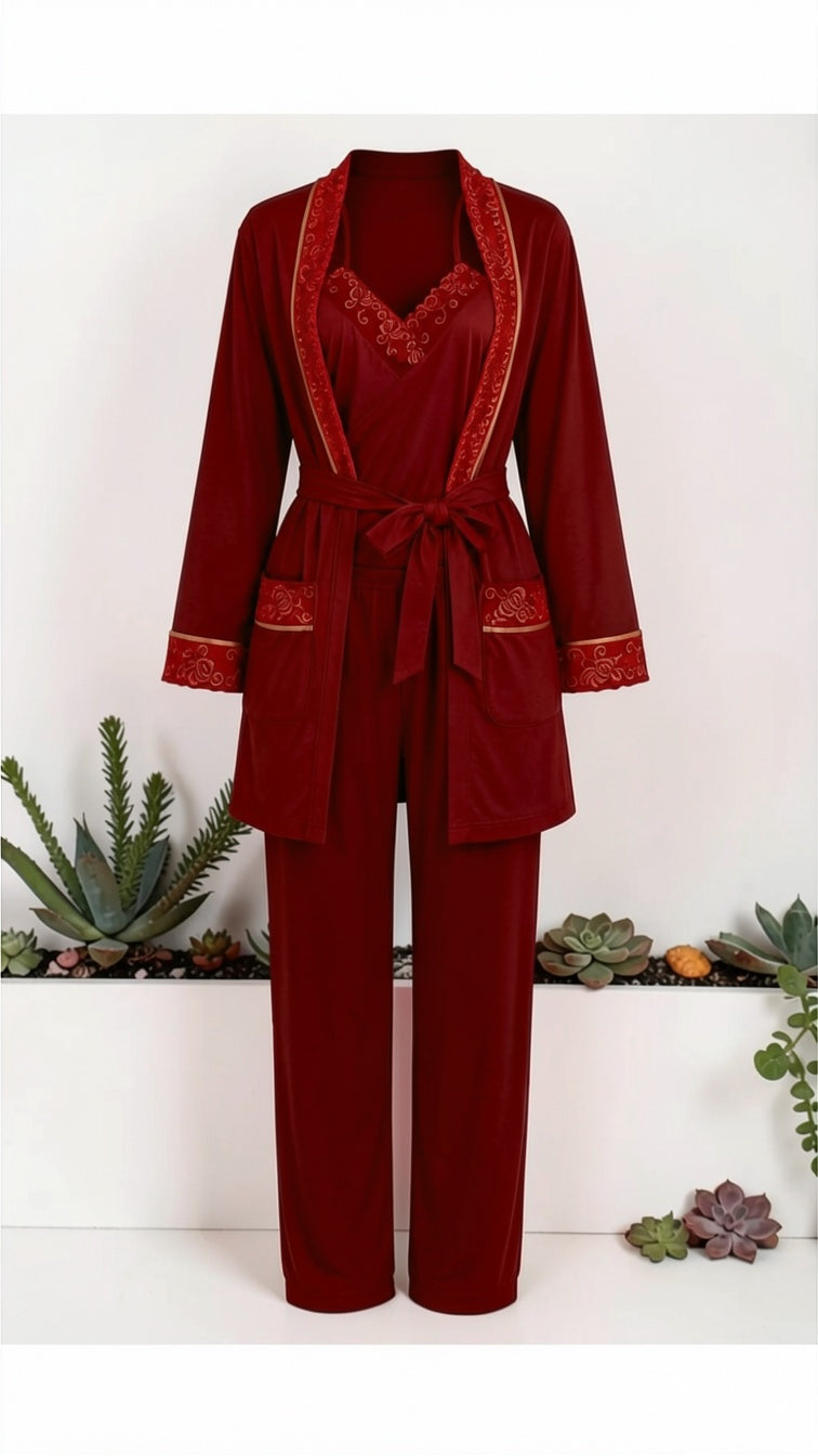 Miss Nissa Women's 4-Piece Luxury Nightwear Set – Red