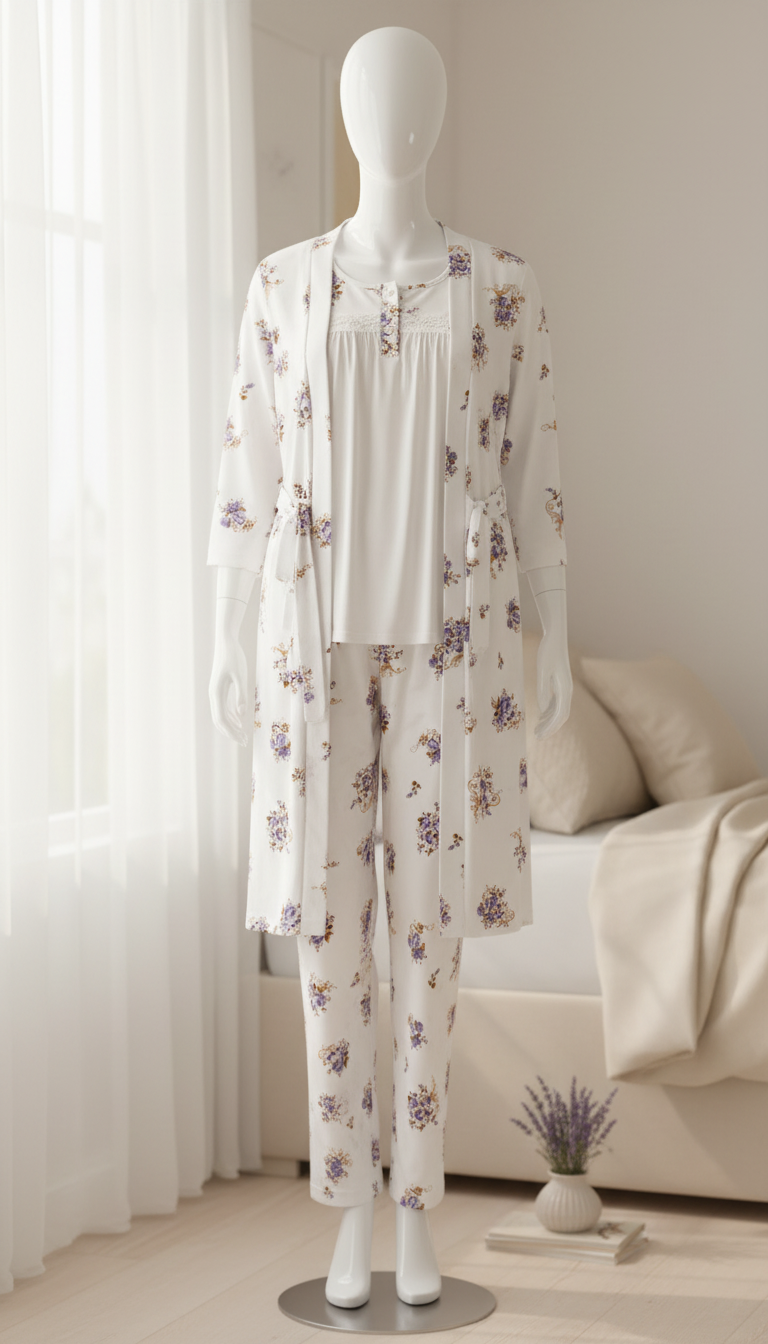 3 Piece Floral Soft Cotton Nightwear