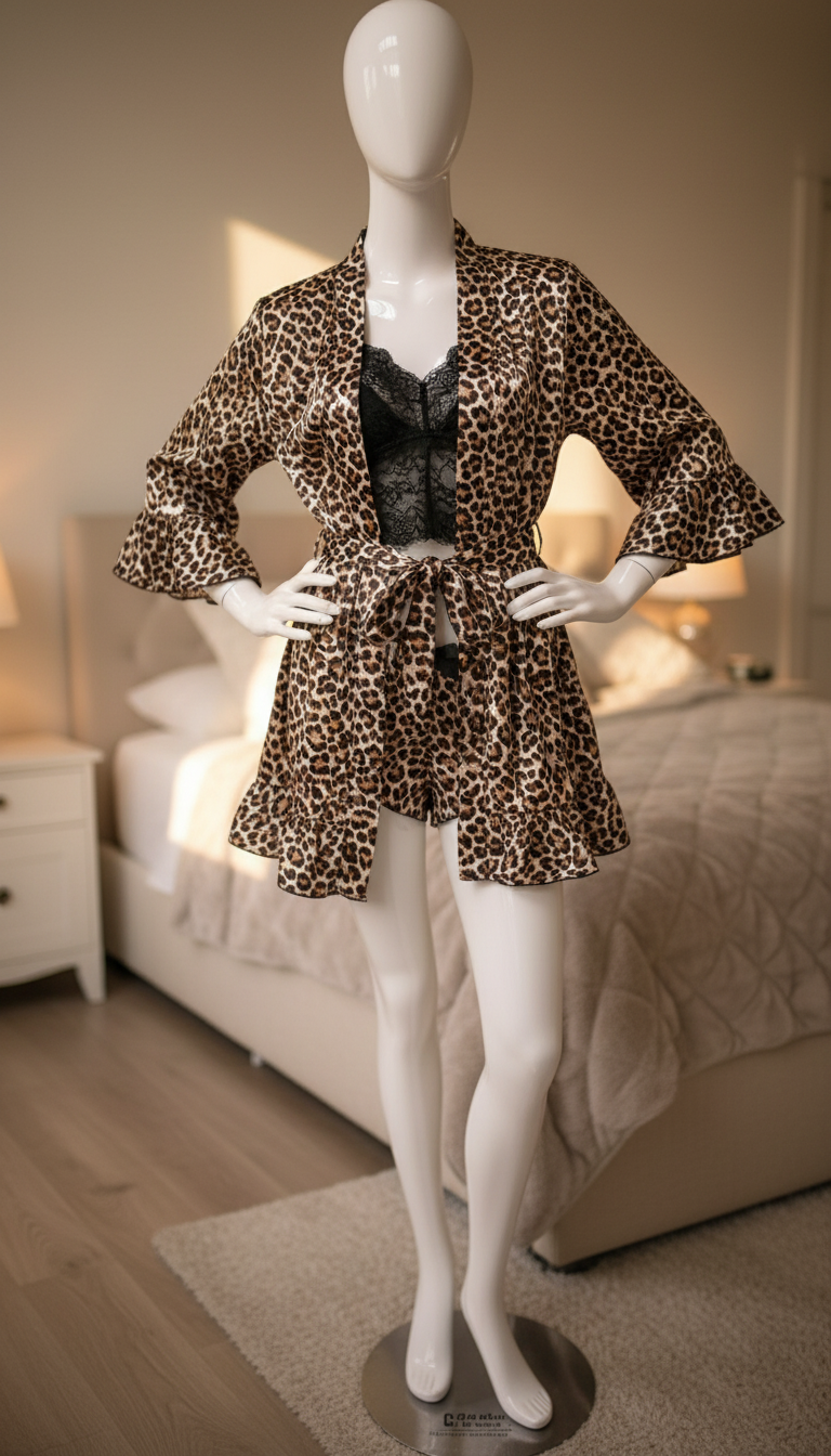 3 Piece Leopard Print Nightwear