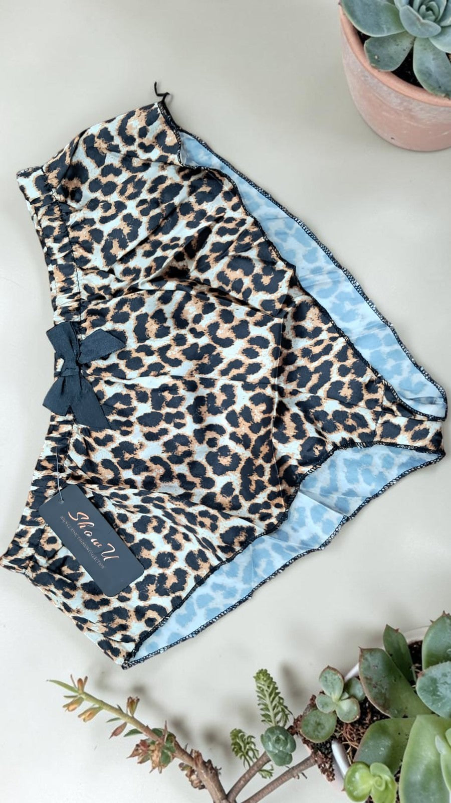 Women's 3 Piece Leopard Print Nightwear Set with Lace Bralette