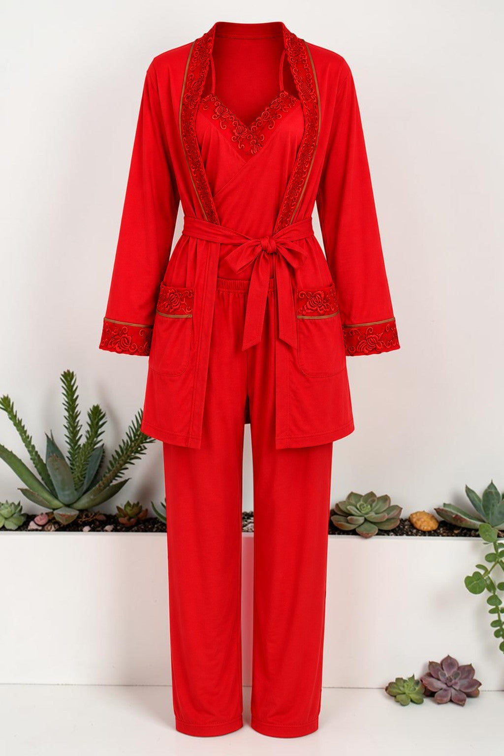 Miss Nissa Women's 4-Piece Luxury Nightwear Set – Red