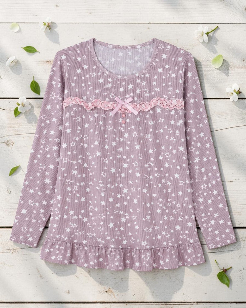 Women's Soft Cotton Star Print Night Suit – Long Sleeve Pajama Set