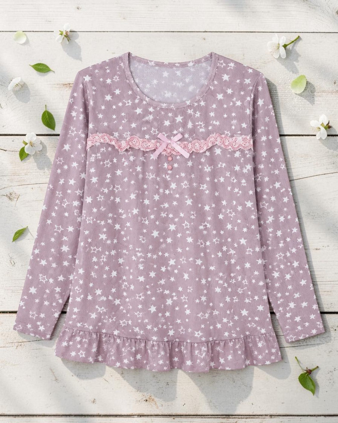 Women's Soft Cotton Star Print Night Suit – Long Sleeve Pajama Set