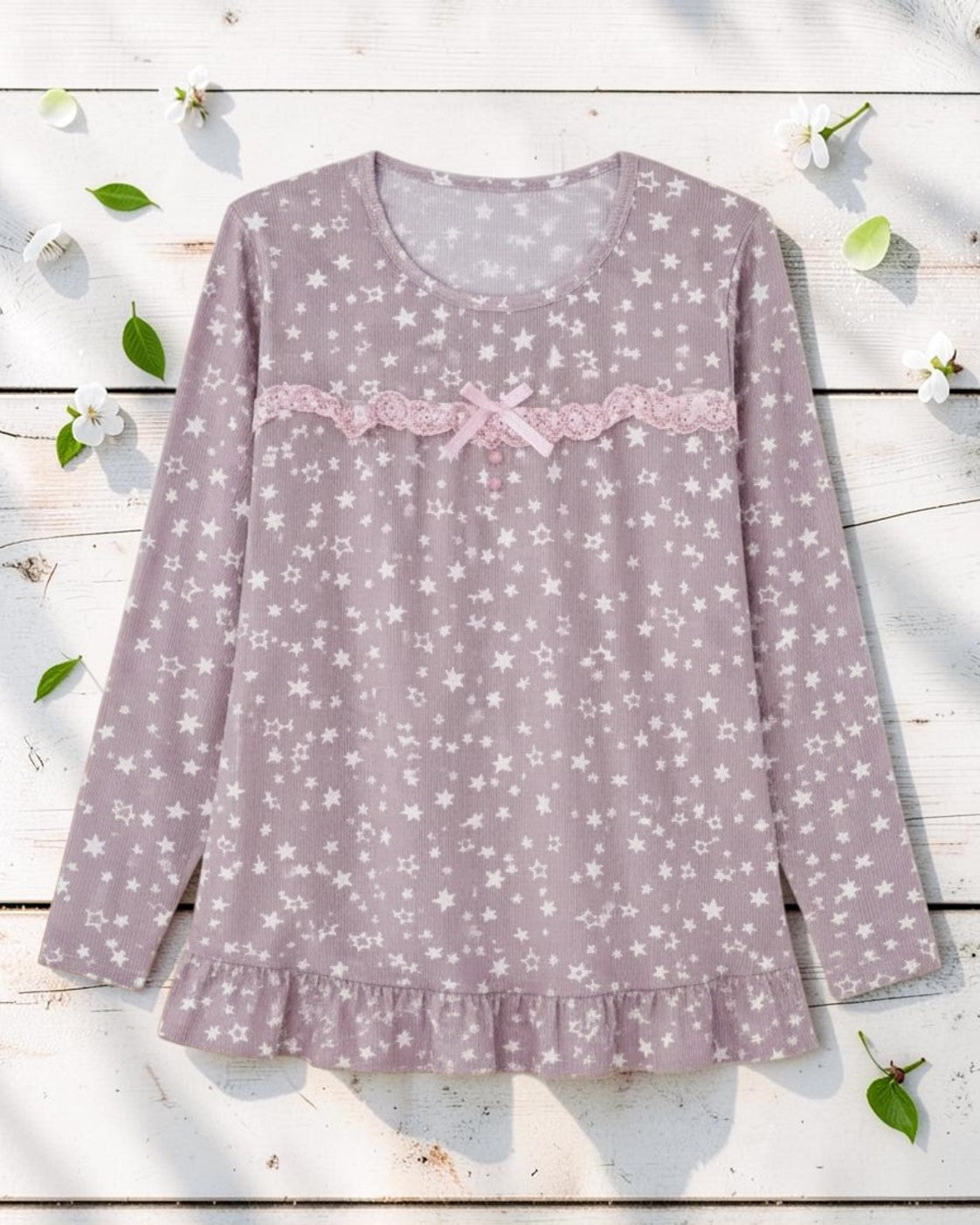 Women's Soft Cotton Star Print Night Suit – Long Sleeve Pajama Set
